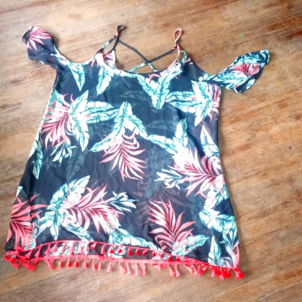 Hawaiin print Sheer Chiffon Beach Swim Cover